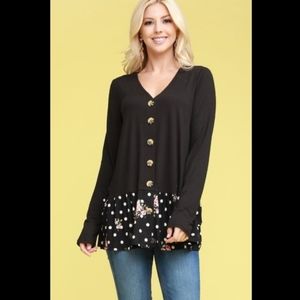 Double JU Top Black Floral Hem Size Medium